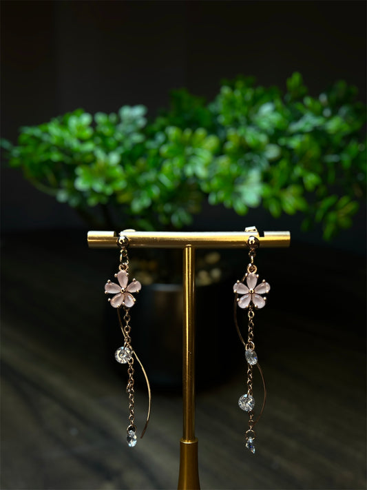 Pink Flower Drop Earrings E043