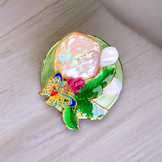 Forest Green Pearl Butterfly Pin PS010