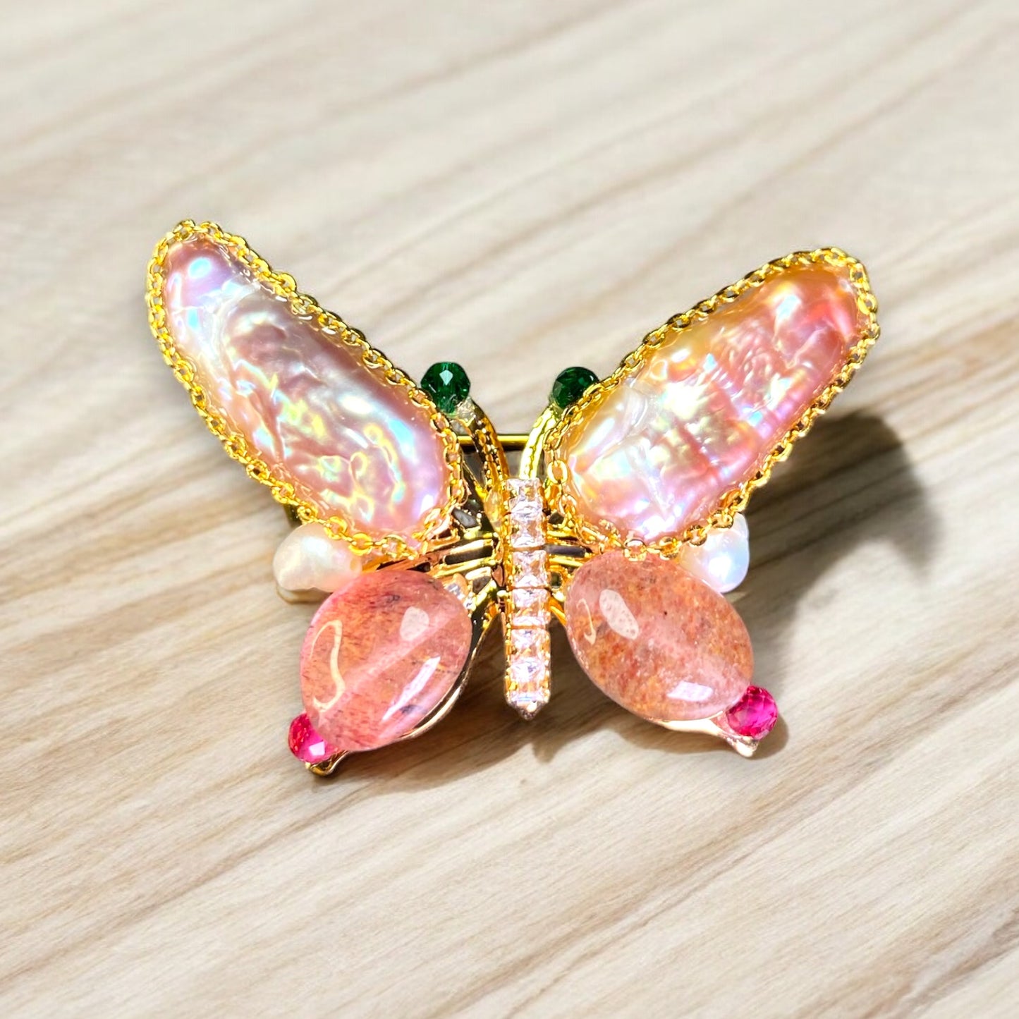 Summer Butterfly Strawberry Crystal Pearl Pin PS001