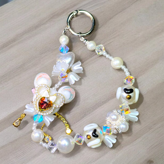 White Mouse Crystal Phone Charm P187