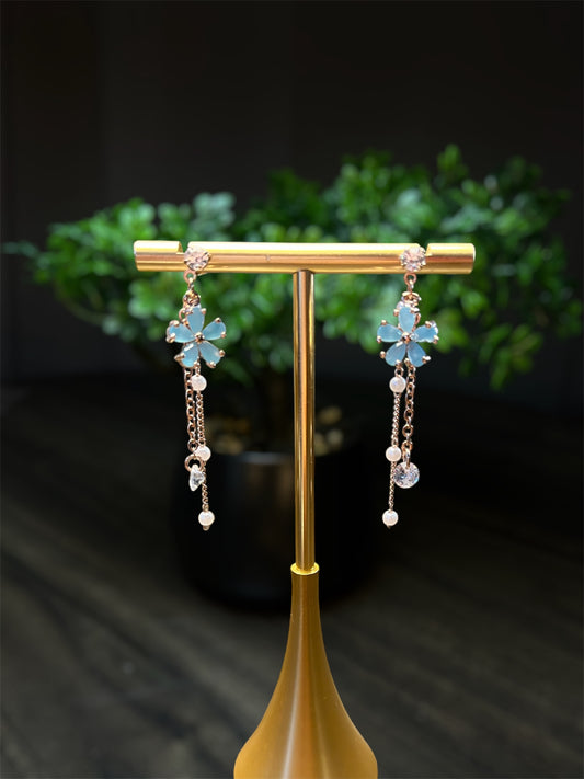 Blue Flower Chain Earrings E064