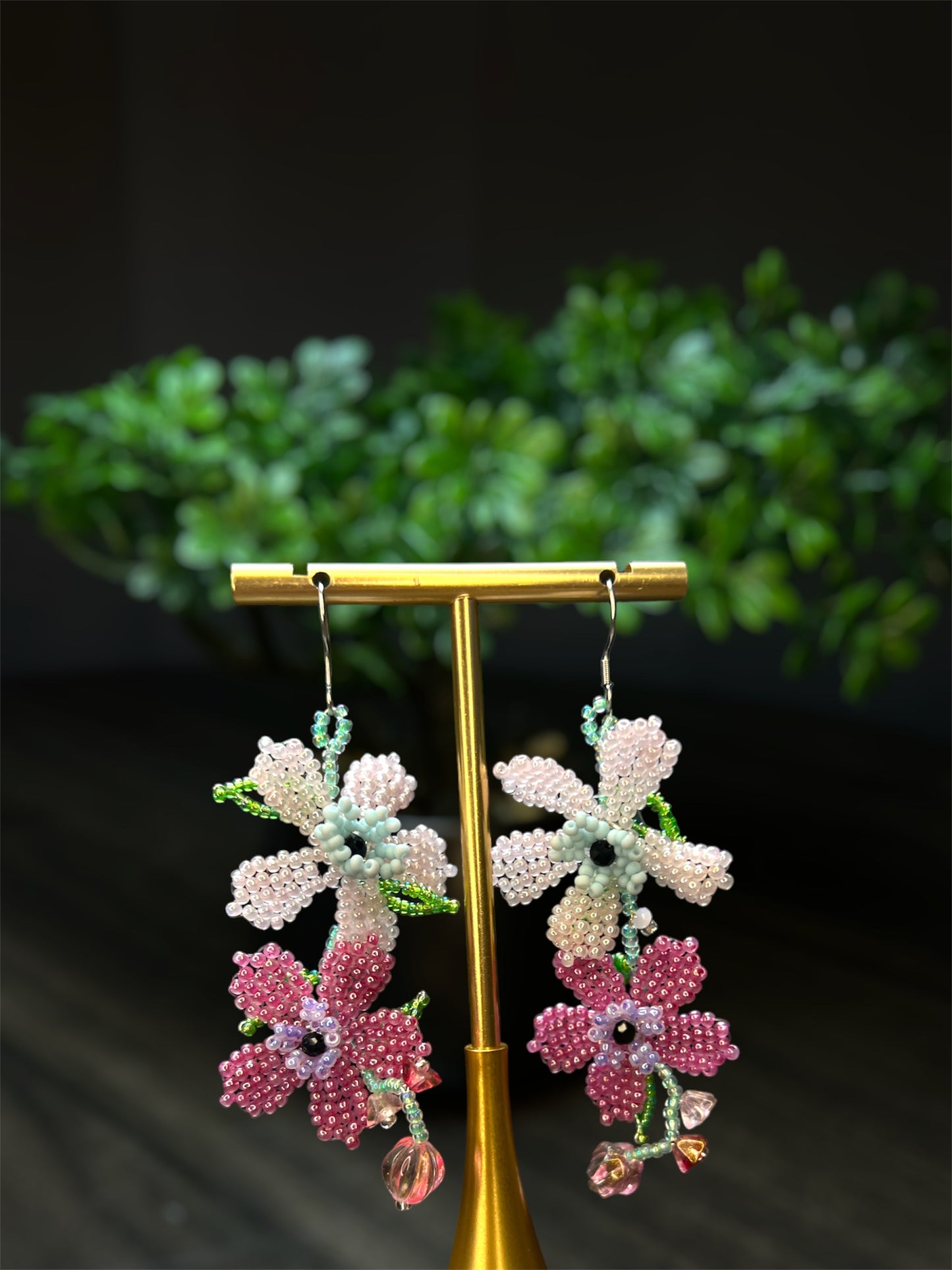 Double Flower Beaded Earrings E007